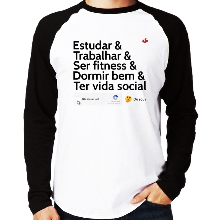 Camiseta Raglan Não sou um robô... ou sou? Manga Longa