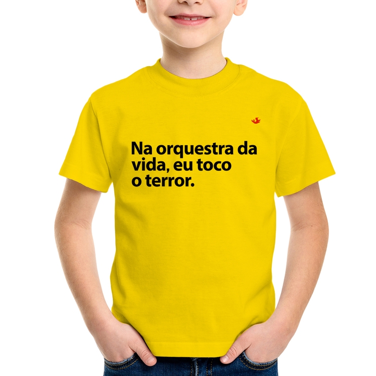 Camiseta Infantil Na orquestra da vida eu toco o terror - Amarela