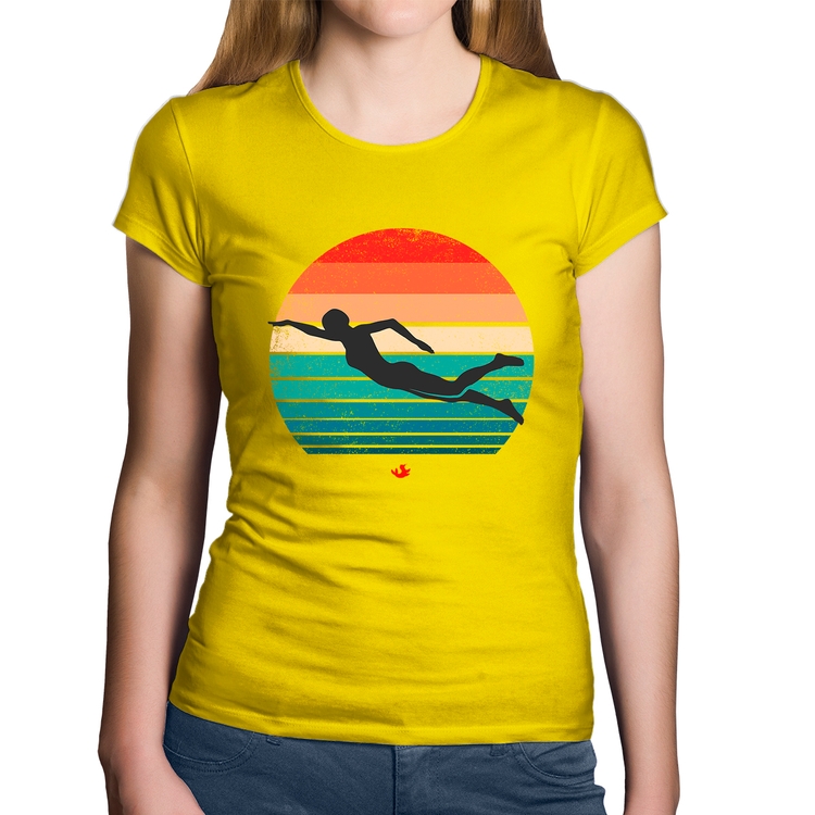 Baby Look Algodão Nadadora Vintage Sunset - Amarela