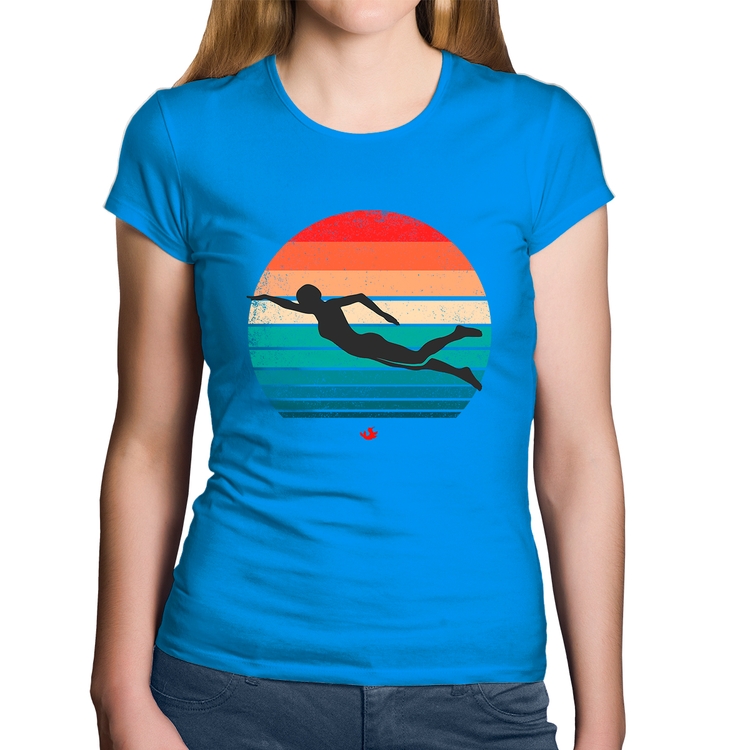 Baby Look Algodão Nadadora Vintage Sunset - Azul