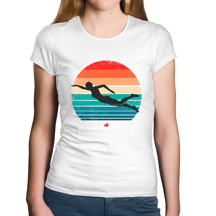 Baby Look Algodão Nadadora Vintage Sunset - Branca