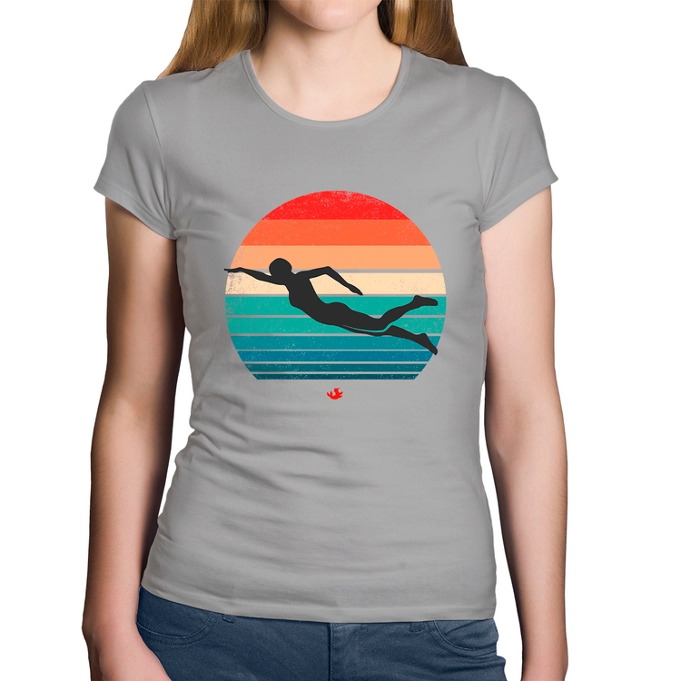 Baby Look Algodão Nadadora Vintage Sunset - Cinza