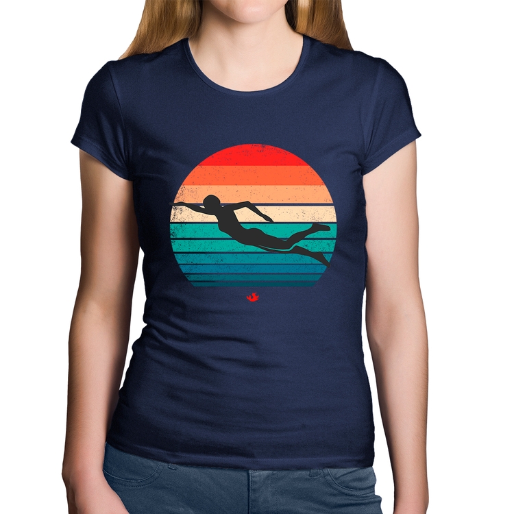 Baby Look Algodão Nadadora Vintage Sunset - Marinho