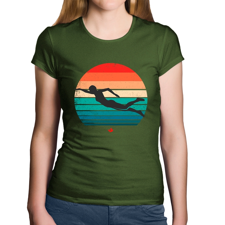 Baby Look Algodão Nadadora Vintage Sunset - Musgo