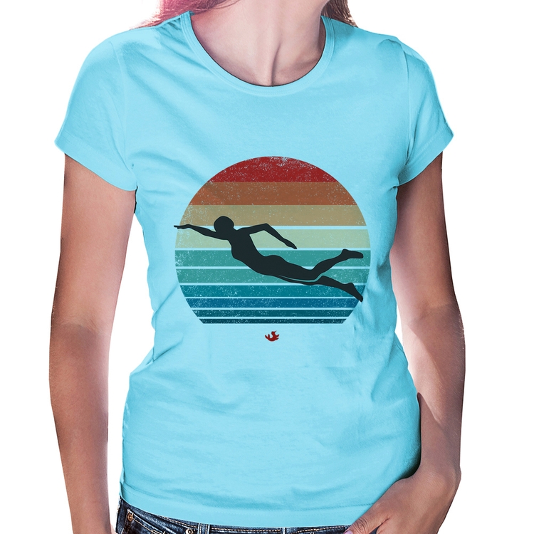 Baby Look Nadadora Vintage Sunset - Azul Bebê