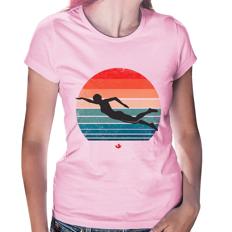 Baby Look Nadadora Vintage Sunset - Rosa Bebê