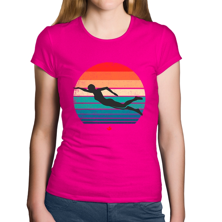 Baby Look Algodão Nadadora Vintage Sunset - Rosa