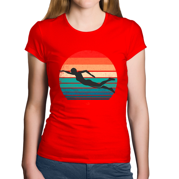 Baby Look Algodão Nadadora Vintage Sunset - Vermelha