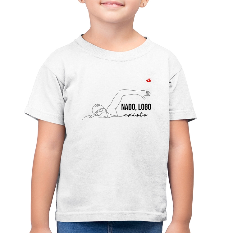 Camiseta Algodão Infantil Nado, logo existo - Branca