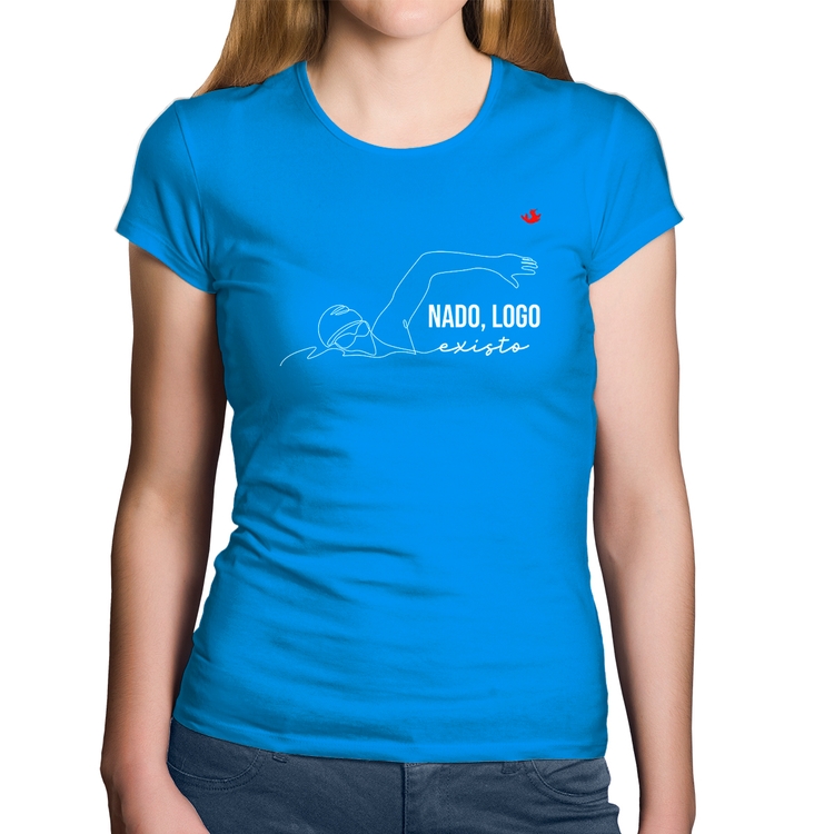 Baby Look Algodão Nado, logo existo - Azul