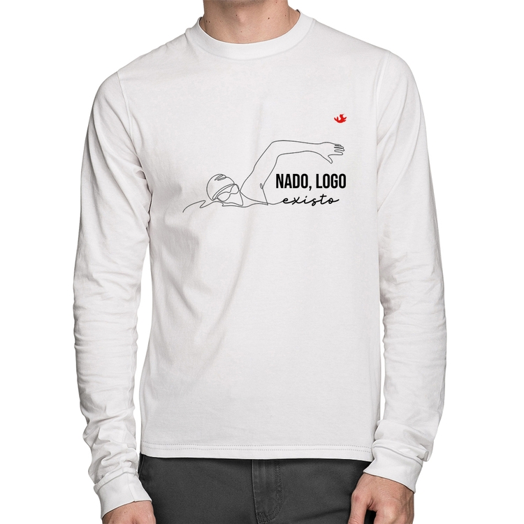 Camiseta Algodão Nado, logo existo Manga Longa - Branca