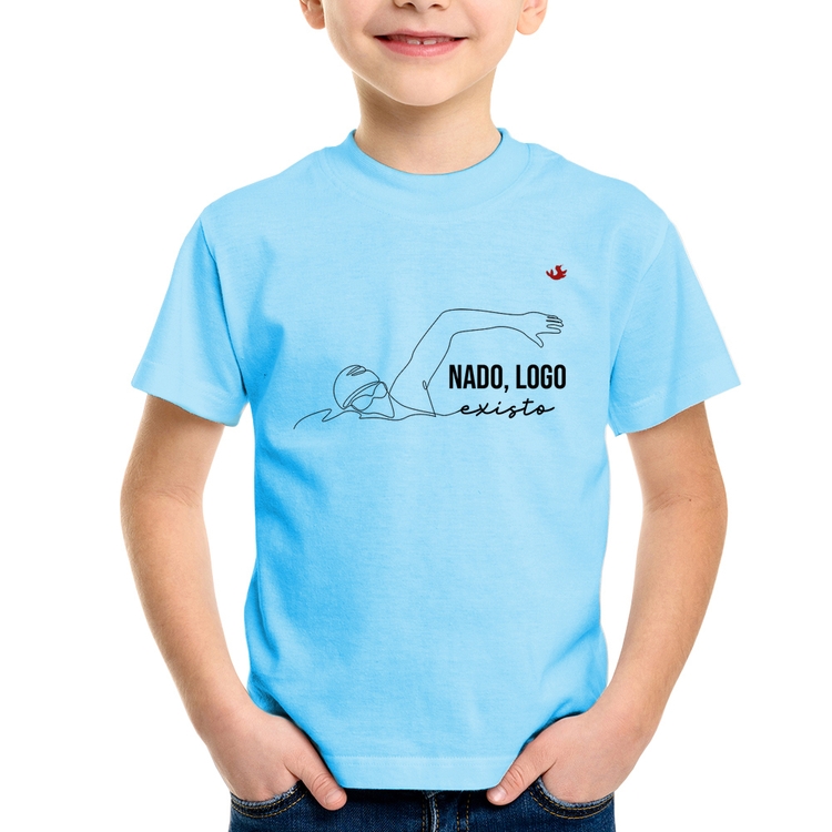 Camiseta Infantil Nado, logo existo - Azul Bebê