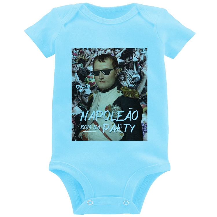 Body Bebê Napoleão bom na party - Azul Bebê