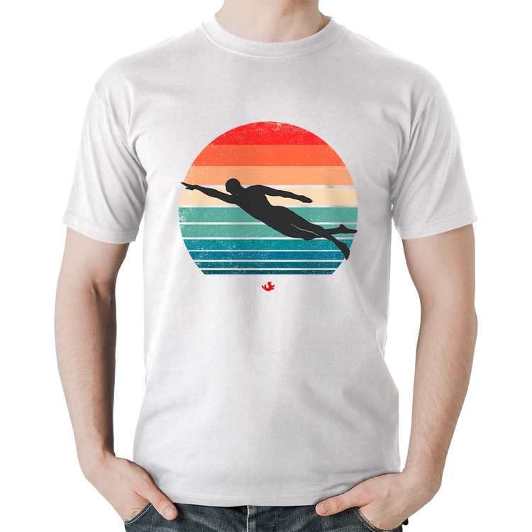 Camiseta Algodão Nadador Vintage Sunset - Branca