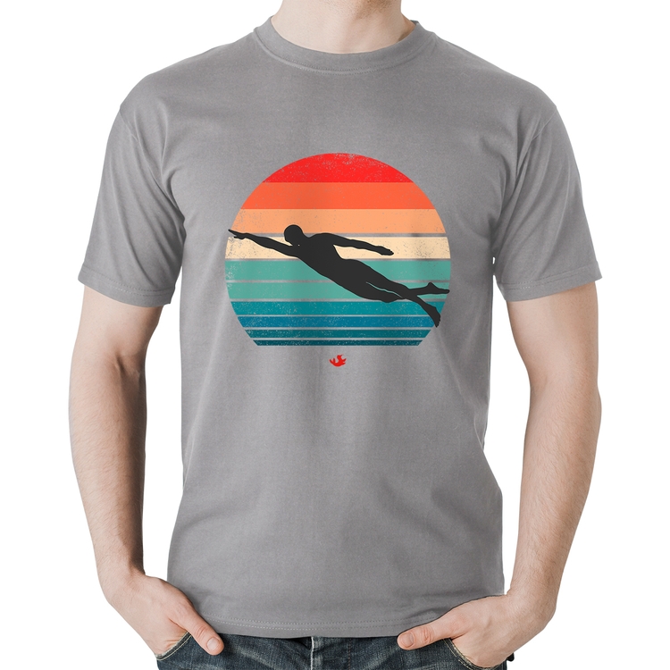 Camiseta Algodão Nadador Vintage Sunset - Cinza