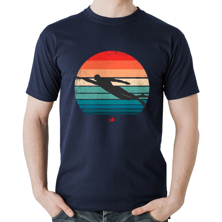 Camiseta Algodão Nadador Vintage Sunset - Marinho