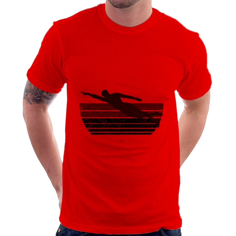 Camiseta Nadador Vintage Sunset - Vermelha