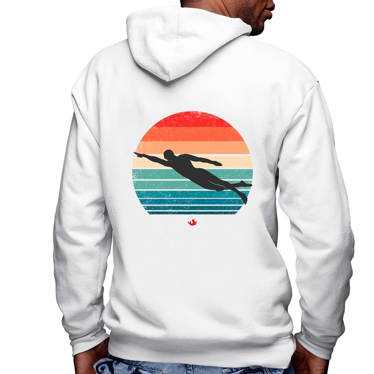 Blusa Moletom Nadador Vintage Sunset Masculina com Capuz e Zíper - Branca