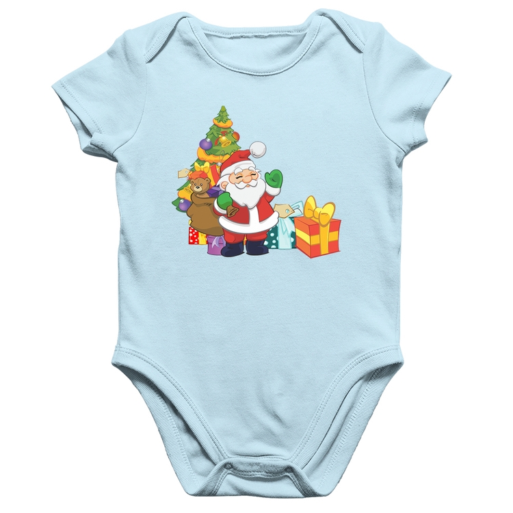 Body Bebê Algodão Natal Papai Noel - Azul Bebê