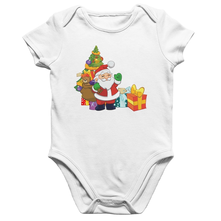 Body Bebê Algodão Natal Papai Noel - Branco
