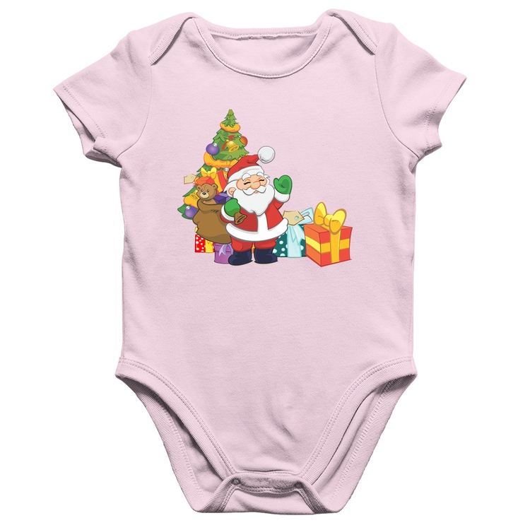 Body Bebê Algodão Natal Papai Noel - Rosa Bebê
