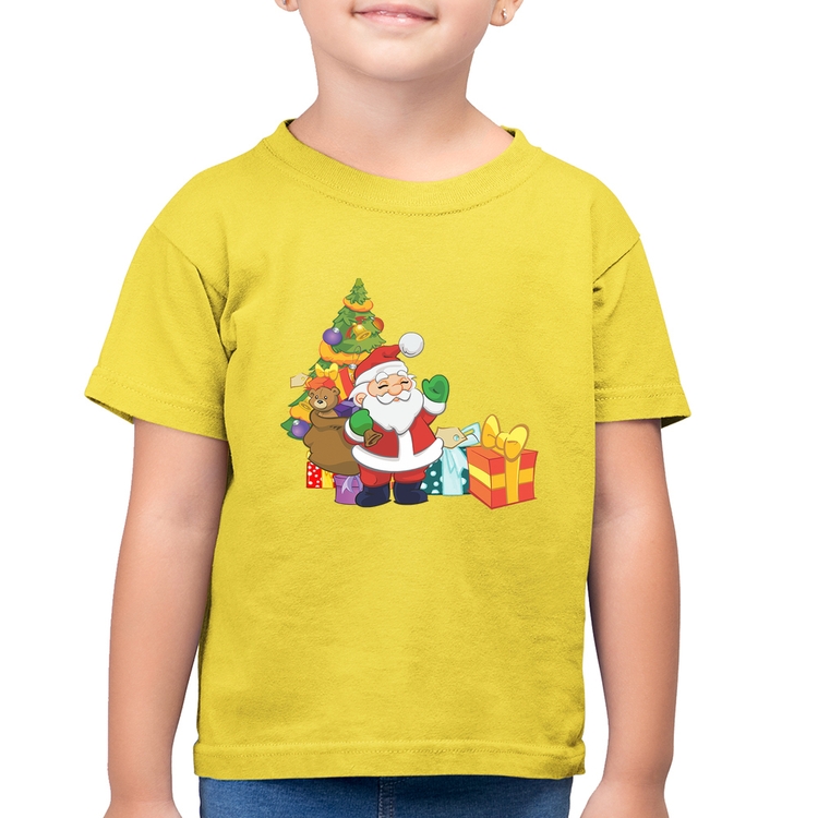 Camiseta Algodão Infantil Natal Papai Noel - Amarelo Canário