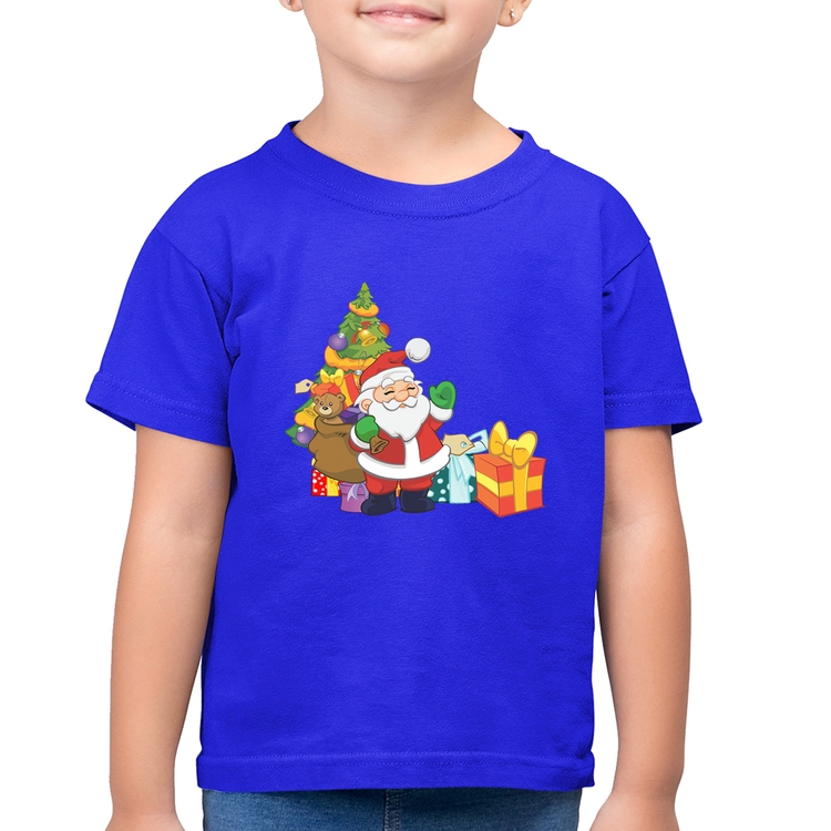 Camiseta Algodão Infantil Natal Papai Noel - Azul Royal