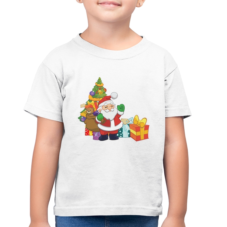 Camiseta Algodão Infantil Natal Papai Noel - Branca