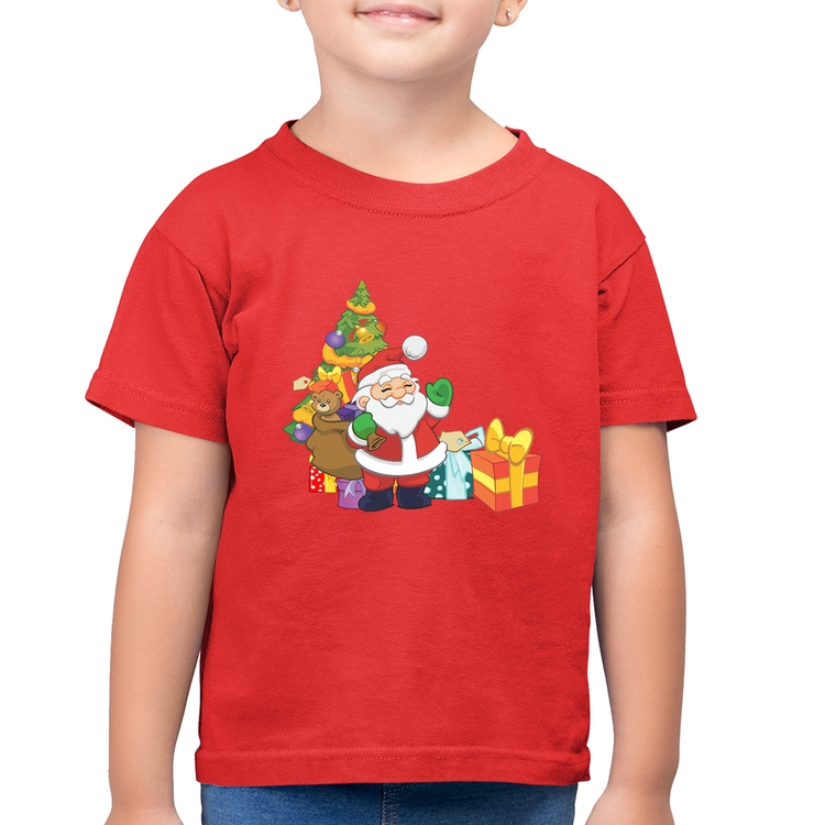 Camiseta Algodão Infantil Natal Papai Noel - Vermelha
