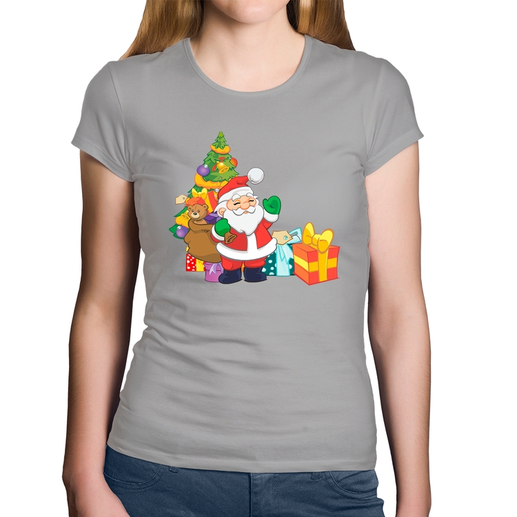 Baby Look Algodão Natal Papai Noel - Cinza