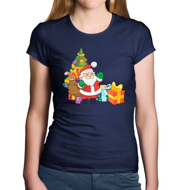 Baby Look Algodão Natal Papai Noel - Marinho