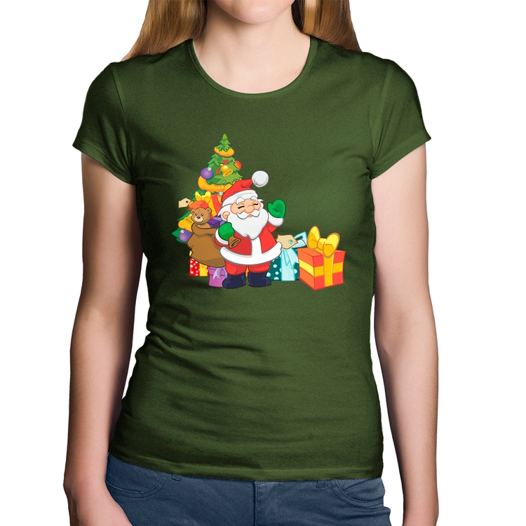 Baby Look Algodão Natal Papai Noel - Musgo