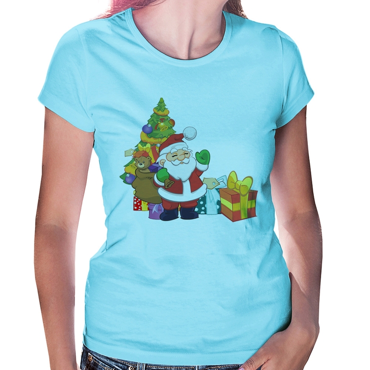 Baby Look Natal Papai Noel - Azul Bebê