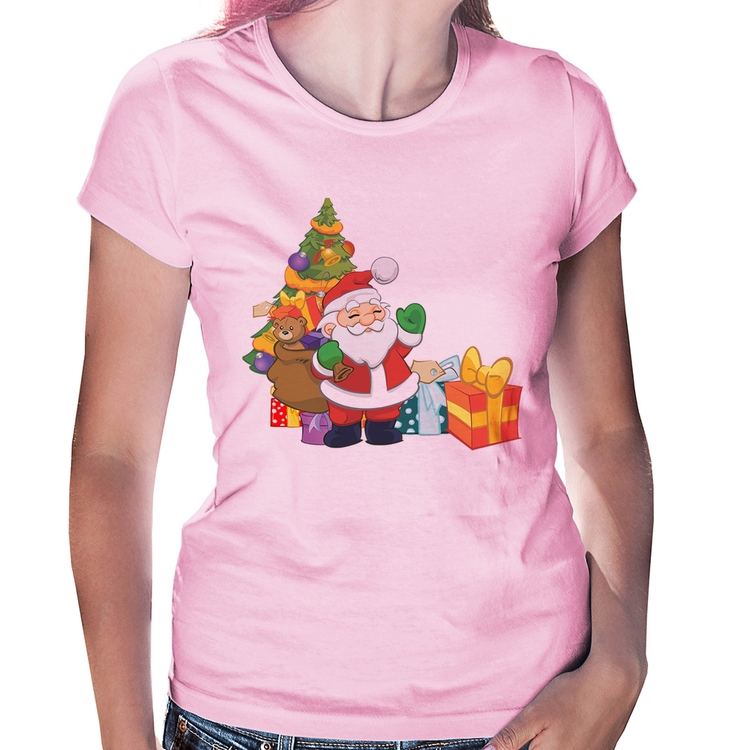 Baby Look Natal Papai Noel - Rosa Bebê