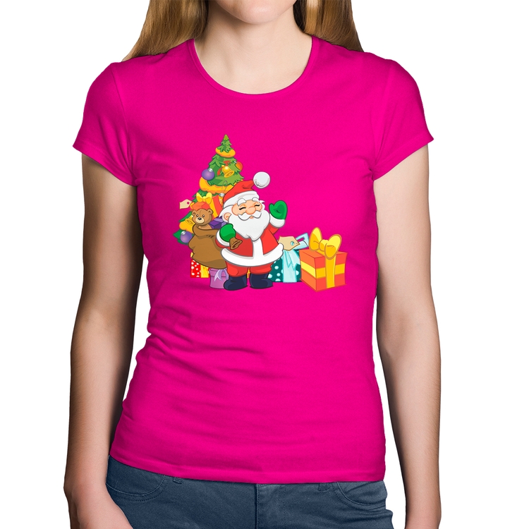 Baby Look Algodão Natal Papai Noel - Rosa