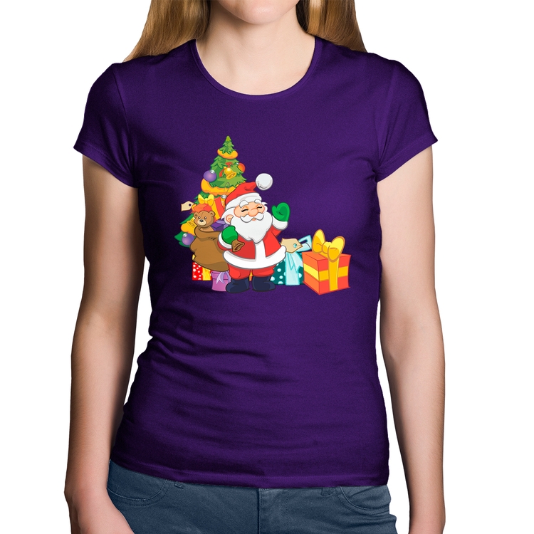 Baby Look Algodão Natal Papai Noel - Roxa