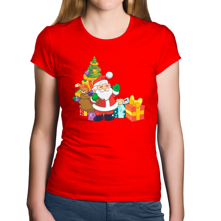 Baby Look Algodão Natal Papai Noel - Vermelha