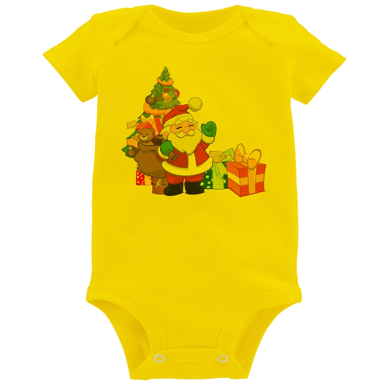 Body Bebê Natal Papai Noel - Amarelo