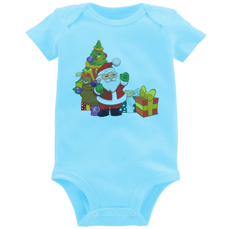 Body Bebê Natal Papai Noel - Azul Bebê