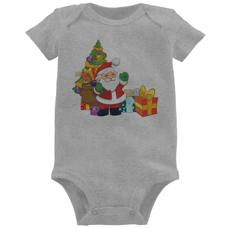 Body Bebê Natal Papai Noel - Cinza