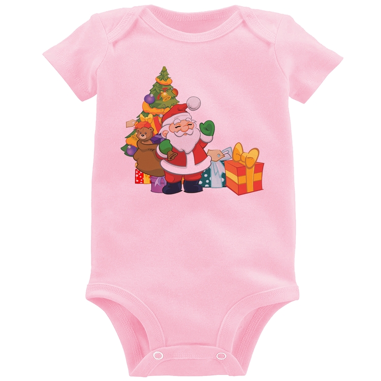 Body Bebê Natal Papai Noel - Rosa Bebê