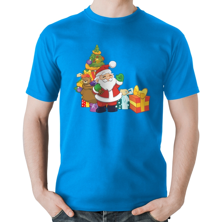 Camiseta Algodão Natal Papai Noel - Azul