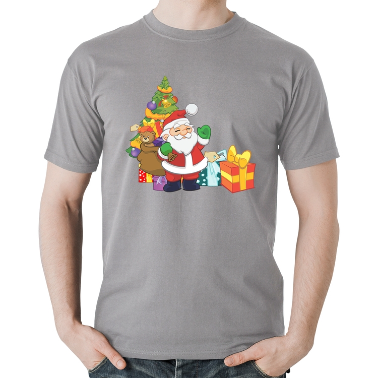 Camiseta Algodão Natal Papai Noel - Cinza