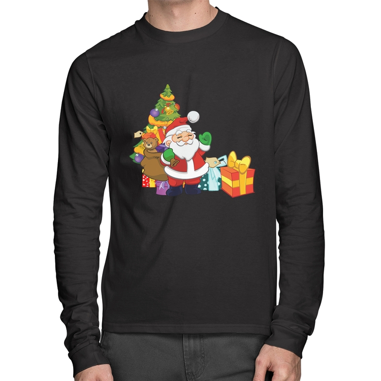 Camiseta Algodão Natal Papai Noel Manga Longa