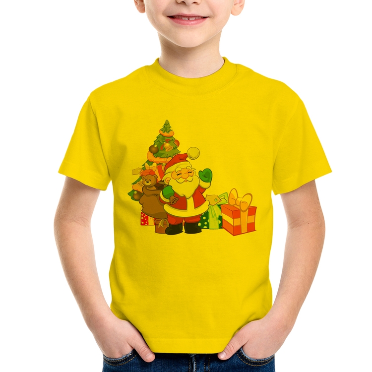 Camiseta Infantil Natal Papai Noel - Amarela