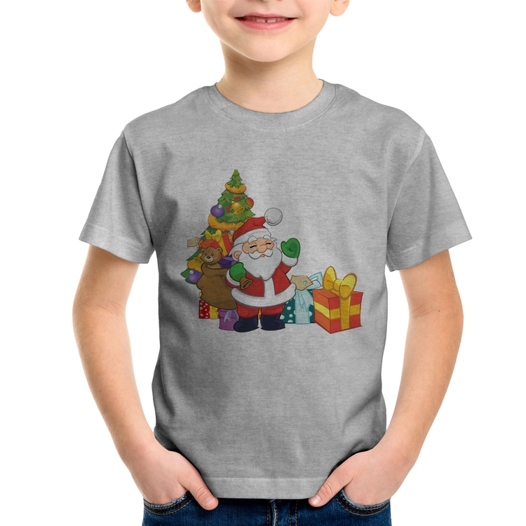 Camiseta Infantil Natal Papai Noel - Cinza