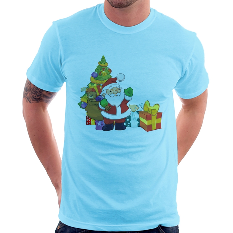 Camiseta Natal Papai Noel - Azul Bebê