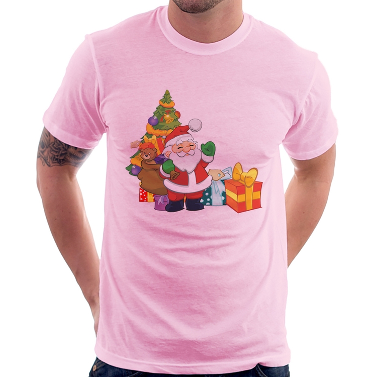 Camiseta Natal Papai Noel - Rosa Bebê