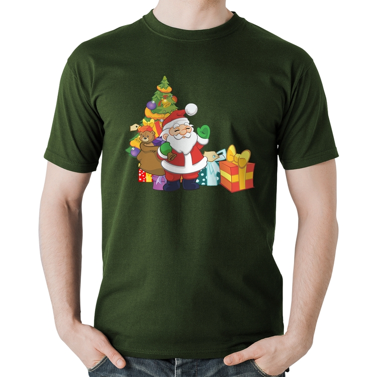 Camiseta Algodão Natal Papai Noel - Musgo