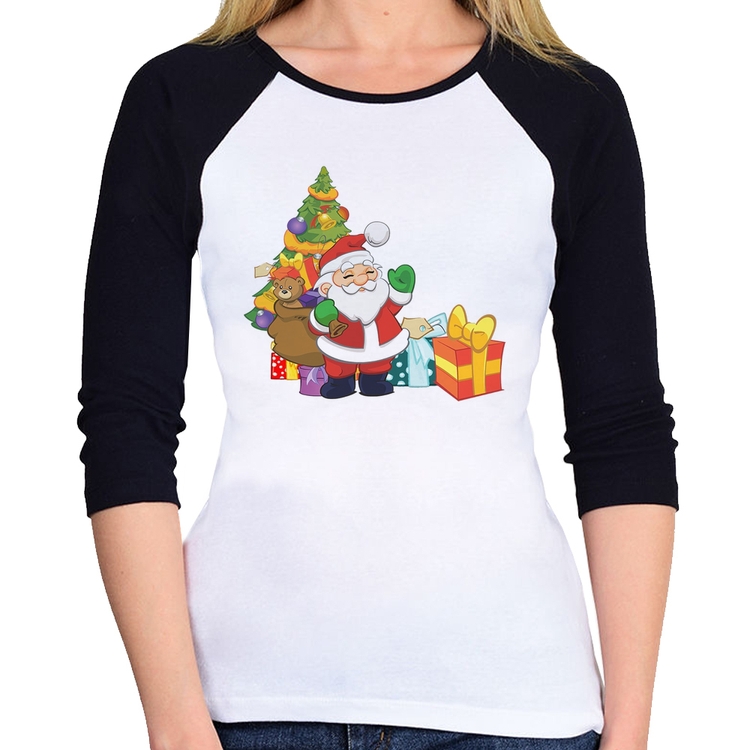 Baby Look Raglan Natal Papai Noel Manga 3/4